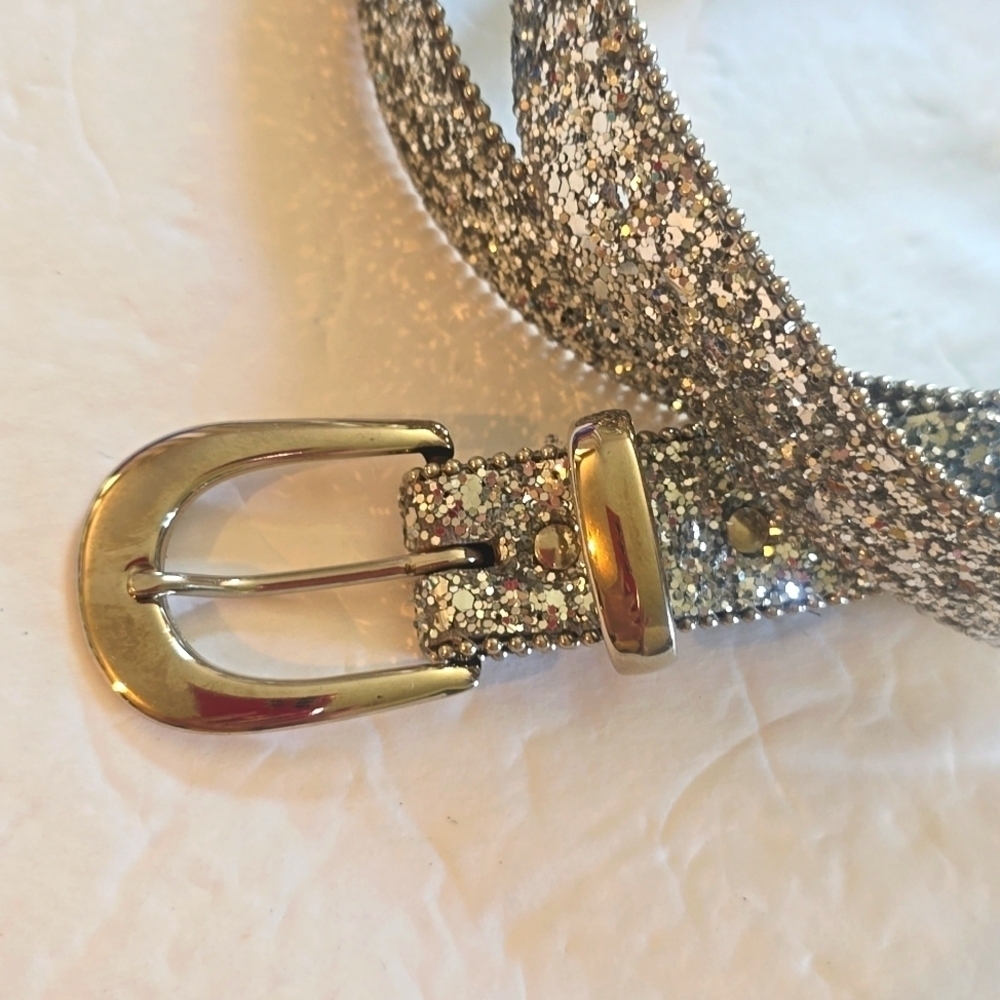 Womens Silver Sparkle Bling Glitter Belt Sparkle Silver Buckle Sz.XL - Picture 2 of 8